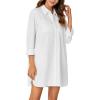 imageLYANER Womens Button Down Shirt Dresses Collared Long Sleeve Slit Tunic Blouse Tops with PocketsWhite