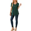 imageLYANER Womens Casual Flowy Tunic Tops V Neck Short Sleeve Button Up Pleated Shirt BlouseDark Green