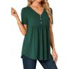imageLYANER Womens Casual Flowy Tunic Tops V Neck Short Sleeve Button Up Pleated Shirt BlouseDark Green