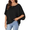 imageLYANER Womens Casual Loose Off Shoulder Batwing Half Sleeve Blouse Shirt Tunic TopBlack