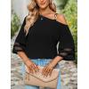 imageLYANER Womens Cold Shoulder Mesh Panel 34 Bell Sleeve Casual Top Blouse ShirtBlack