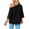 imageLYANER Womens Cold Shoulder Mesh Panel 34 Bell Sleeve Casual Top Blouse ShirtBlack