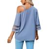imageLYANER Womens Cold Shoulder Mesh Panel 34 Bell Sleeve Casual Top Blouse ShirtDusty Blue