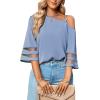 imageLYANER Womens Cold Shoulder Mesh Panel 34 Bell Sleeve Casual Top Blouse ShirtDusty Blue