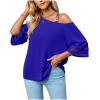 imageLYANER Womens Cold Shoulder Mesh Panel 34 Bell Sleeve Casual Top Blouse ShirtRoyal Blue