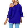 imageLYANER Womens Cold Shoulder Mesh Panel 34 Bell Sleeve Casual Top Blouse ShirtRoyal Blue