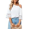 imageLYANER Womens Cold Shoulder Mesh Panel 34 Bell Sleeve Casual Top Blouse ShirtWhite