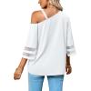 imageLYANER Womens Cold Shoulder Mesh Panel 34 Bell Sleeve Casual Top Blouse ShirtWhite
