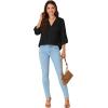 imageLYANER Womens Lapel Button Down Blouse Rolled Up Sleeve Dressy Shirt Work Office Casual TopBlack