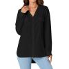 imageLYANER Womens Lapel Button Down Blouse Rolled Up Sleeve Dressy Shirt Work Office Casual TopBlack