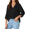 imageLYANER Womens Lapel Button Down Blouse Rolled Up Sleeve Dressy Shirt Work Office Casual TopBlack