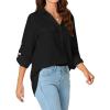 imageLYANER Womens Lapel Button Down Blouse Rolled Up Sleeve Dressy Shirt Work Office Casual TopBlack