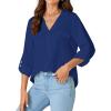 imageLYANER Womens Lapel Button Down Blouse Rolled Up Sleeve Dressy Shirt Work Office Casual TopDark Blue