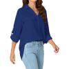 imageLYANER Womens Lapel Button Down Blouse Rolled Up Sleeve Dressy Shirt Work Office Casual TopDark Blue