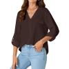 imageLYANER Womens Lapel Button Down Blouse Rolled Up Sleeve Dressy Shirt Work Office Casual TopDark Brown