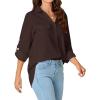imageLYANER Womens Lapel Button Down Blouse Rolled Up Sleeve Dressy Shirt Work Office Casual TopDark Brown