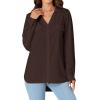 imageLYANER Womens Lapel Button Down Blouse Rolled Up Sleeve Dressy Shirt Work Office Casual TopDark Brown