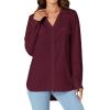 imageLYANER Womens Lapel Button Down Blouse Rolled Up Sleeve Dressy Shirt Work Office Casual TopDark Red