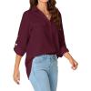 imageLYANER Womens Lapel Button Down Blouse Rolled Up Sleeve Dressy Shirt Work Office Casual TopDark Red