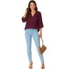 imageLYANER Womens Lapel Button Down Blouse Rolled Up Sleeve Dressy Shirt Work Office Casual TopDark Red
