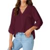 imageLYANER Womens Lapel Button Down Blouse Rolled Up Sleeve Dressy Shirt Work Office Casual TopDark Red