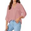 imageLYANER Womens Lapel Button Down Blouse Rolled Up Sleeve Dressy Shirt Work Office Casual TopDusty Pink