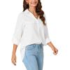 imageLYANER Womens Lapel Button Down Blouse Rolled Up Sleeve Dressy Shirt Work Office Casual TopWhite