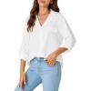imageLYANER Womens Lapel Button Down Blouse Rolled Up Sleeve Dressy Shirt Work Office Casual TopWhite