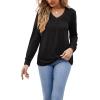 imageLYANER Womens Long Sleeve Top V Neck Pleated 2024 Spring Fashion Blouse T ShirtsBlack
