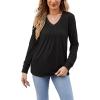 imageLYANER Womens Long Sleeve Top V Neck Pleated 2024 Spring Fashion Blouse T ShirtsBlack