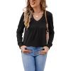 imageLYANER Womens Long Sleeve Top V Neck Pleated 2024 Spring Fashion Blouse T ShirtsBlack