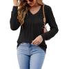 imageLYANER Womens Long Sleeve Top V Neck Pleated 2024 Spring Fashion Blouse T ShirtsBlack