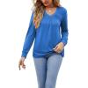 imageLYANER Womens Long Sleeve Top V Neck Pleated 2024 Spring Fashion Blouse T ShirtsBlue