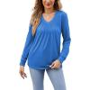 imageLYANER Womens Long Sleeve Top V Neck Pleated 2024 Spring Fashion Blouse T ShirtsBlue