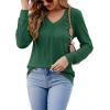 imageLYANER Womens Long Sleeve Top V Neck Pleated 2024 Spring Fashion Blouse T ShirtsGreen