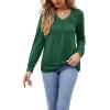 imageLYANER Womens Long Sleeve Top V Neck Pleated 2024 Spring Fashion Blouse T ShirtsGreen