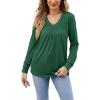 imageLYANER Womens Long Sleeve Top V Neck Pleated 2024 Spring Fashion Blouse T ShirtsGreen