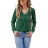 imageLYANER Womens Long Sleeve Top V Neck Pleated 2024 Spring Fashion Blouse T ShirtsGreen