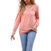 imageLYANER Womens Long Sleeve Top V Neck Pleated 2024 Spring Fashion Blouse T ShirtsPink