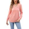 imageLYANER Womens Long Sleeve Top V Neck Pleated 2024 Spring Fashion Blouse T ShirtsPink