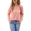 imageLYANER Womens Long Sleeve Top V Neck Pleated 2024 Spring Fashion Blouse T ShirtsPink