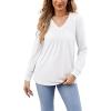 imageLYANER Womens Long Sleeve Top V Neck Pleated 2024 Spring Fashion Blouse T ShirtsWhite