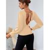 imageLYANER Womens Low Cut Strenchy Elastic Waist Ruched Long Sleeve Blouse Shirt TopBeige