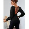 imageLYANER Womens Low Cut Strenchy Elastic Waist Ruched Long Sleeve Blouse Shirt TopBlack