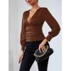 imageLYANER Womens Low Cut Strenchy Elastic Waist Ruched Long Sleeve Blouse Shirt TopBrown