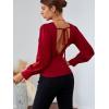 imageLYANER Womens Low Cut Strenchy Elastic Waist Ruched Long Sleeve Blouse Shirt TopBurgundy
