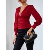imageLYANER Womens Low Cut Strenchy Elastic Waist Ruched Long Sleeve Blouse Shirt TopBurgundy