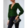 imageLYANER Womens Low Cut Strenchy Elastic Waist Ruched Long Sleeve Blouse Shirt TopDark Green