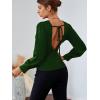imageLYANER Womens Low Cut Strenchy Elastic Waist Ruched Long Sleeve Blouse Shirt TopDark Green