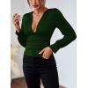 imageLYANER Womens Low Cut Strenchy Elastic Waist Ruched Long Sleeve Blouse Shirt TopDark Green
